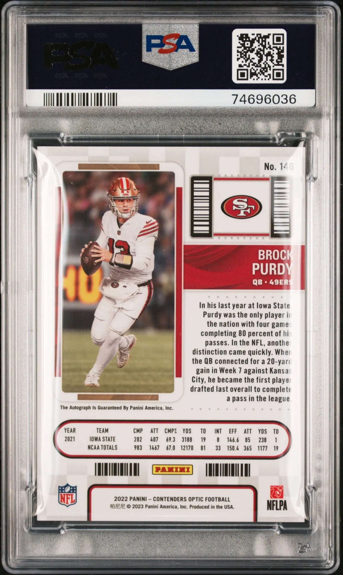 2022 Panini Contenders Optic Rookie Ticket Auto Brock Purdy PSA 10 #146 - NFL Football Trading Card for Collectors & Investors - Perfect for Display, Gifts, and Sports Memorabilia Collections