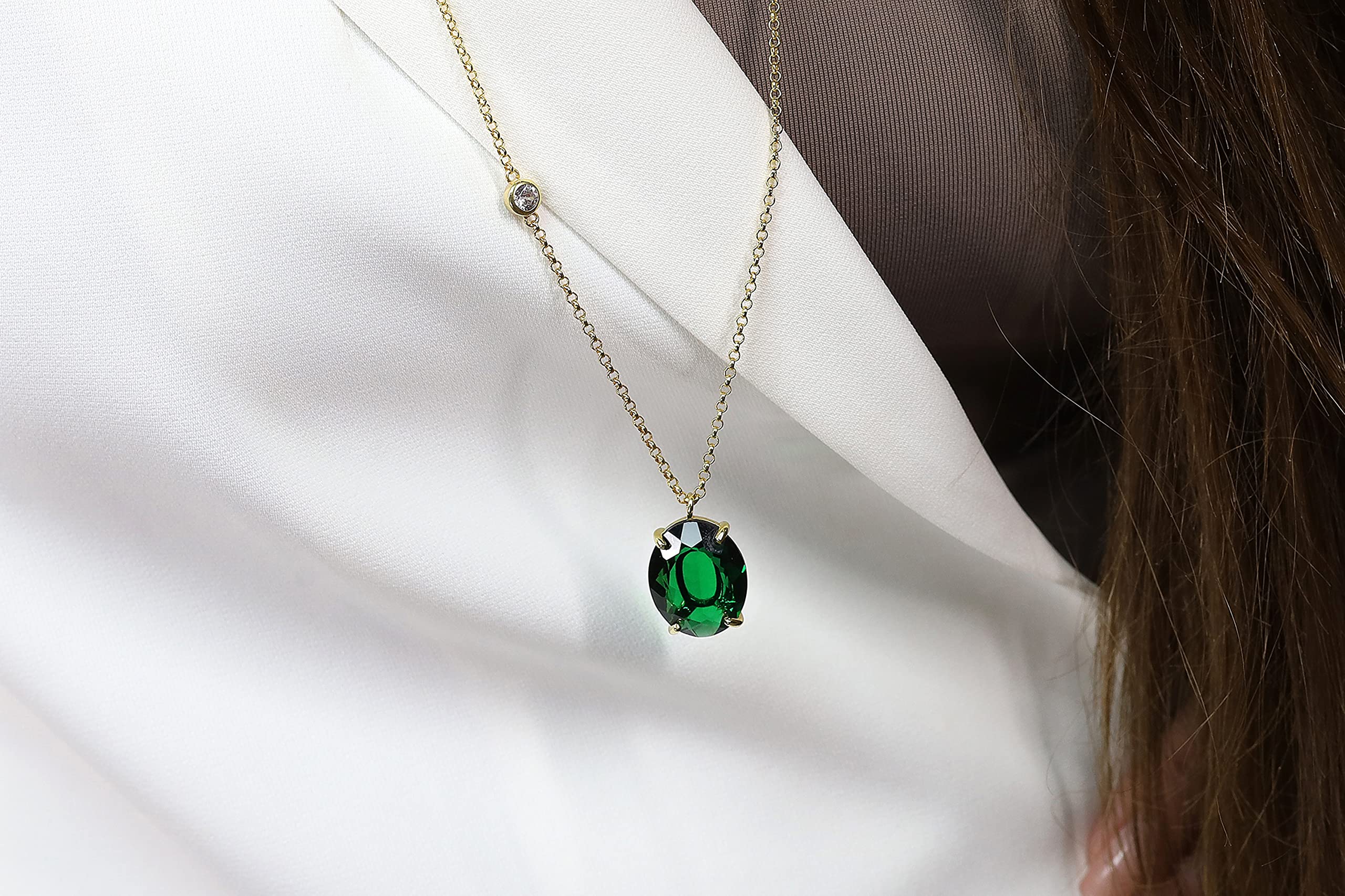 Long Gold Oval Emerald Gemstone Necklace - 14K Gold Filled Pendant with Cubic Zirconia - May Birthstone Jewelry for Women - Elegant Birthday Gift for Her | Perfect for Weddings, Anniversaries & Special Occasions