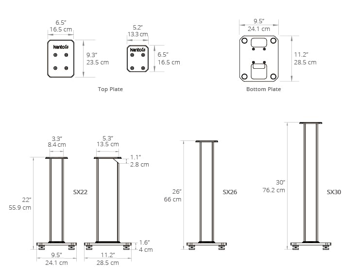 Kanto SX22 Universal Adjustable Speaker Stands for Bookshelf Speakers - 22