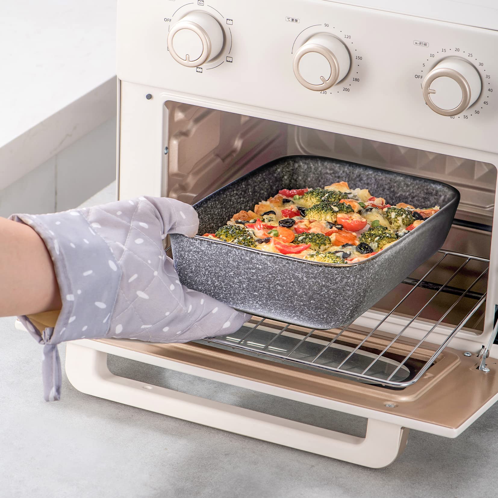UNICASA 9x13 Inch Ceramic Casserole Dish Set of 3 - Oven Safe Baking Pans for Lasagna, Cakes & Dinner | Durable Bakeware for Cooking, Banquets & Family Meals (Gray)