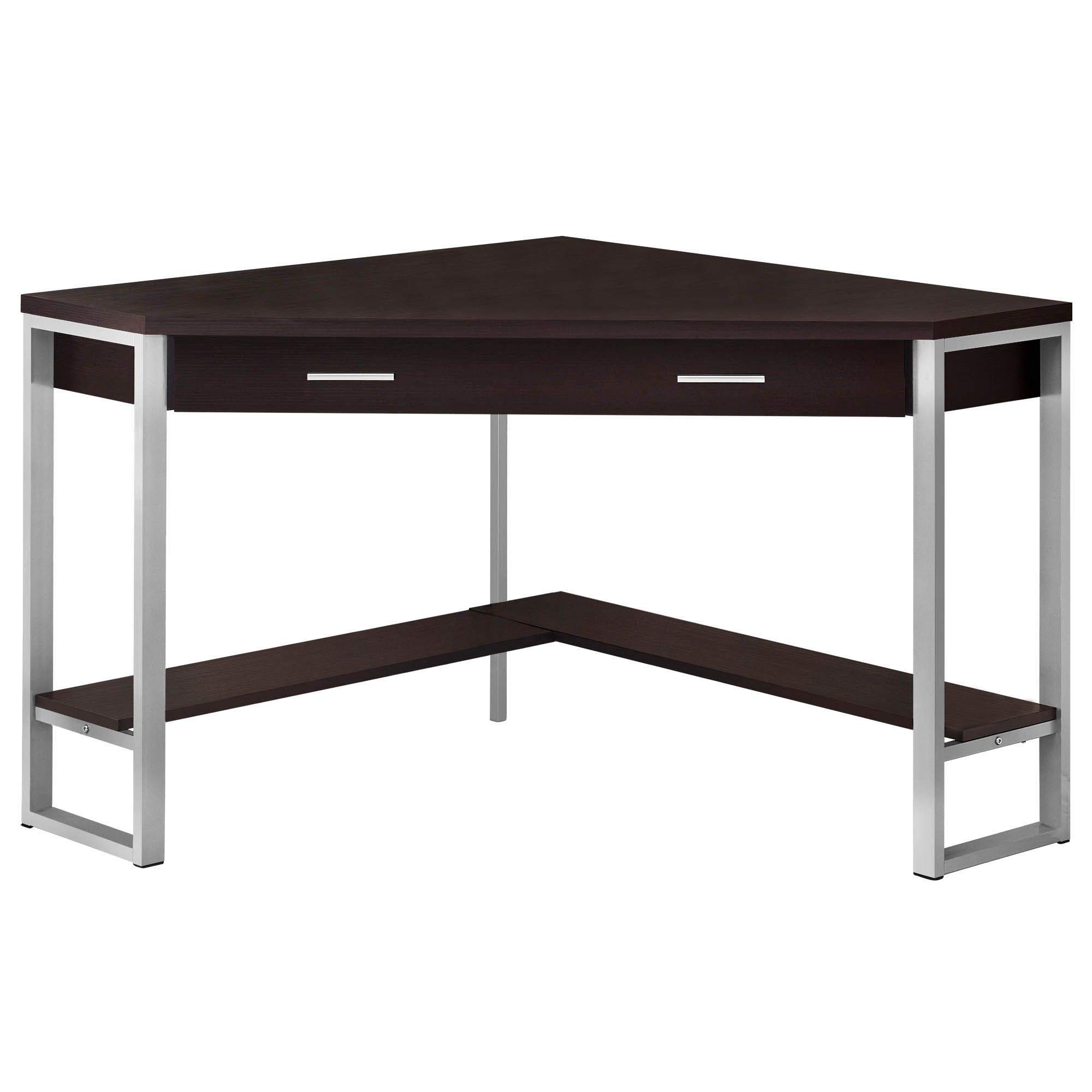 Offex 42 Inch Modern L-Shaped Corner Desk for Home Office - Silver Metal Frame & Cappuccino Finish, Perfect for Small Spaces & Workstations