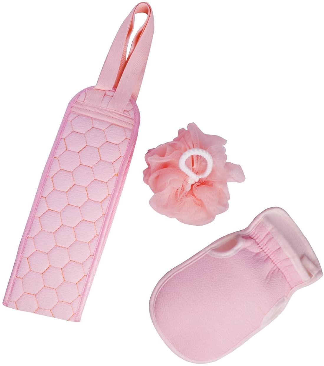 SHOPPOFOBIX 3-in-1 Bath & Shower Scrubber Set - Exfoliating Back Scrubber, Deep Cleaning Gloves & Loofah Sponge for Smooth Skin | Perfect for Body Scrubbing, Dead Skin Removal & Spa-Like Shower Experience
