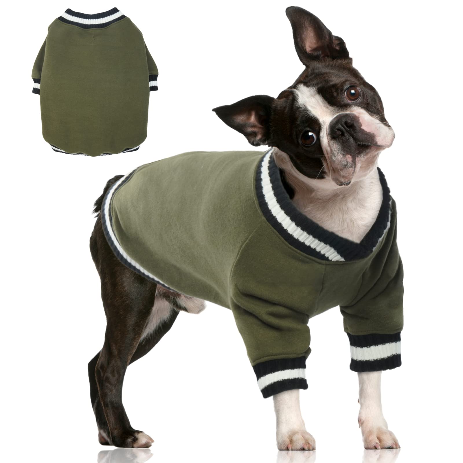 FUAMEY Warm Fleece Dog Sweater - Soft Winter Pullover for Small & Medium Dogs, Cozy Pet Clothes for Boys & Girls, Green Puppy Outfit - Perfect for Cold Weather Walks & Indoor Comfort