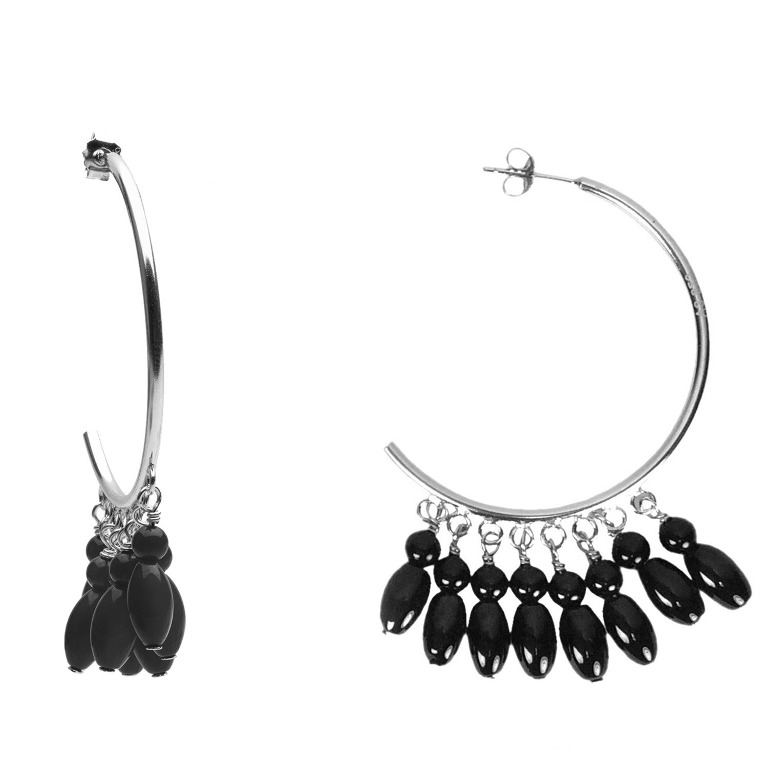 V3Jewelry 925 Sterling Silver Earrings - Oval & Round Gemstone Beaded Hoop Earrings for Women | Delicate Everyday Jewelry Gift for Her | Perfect for Work, Date Night & Special Occasions