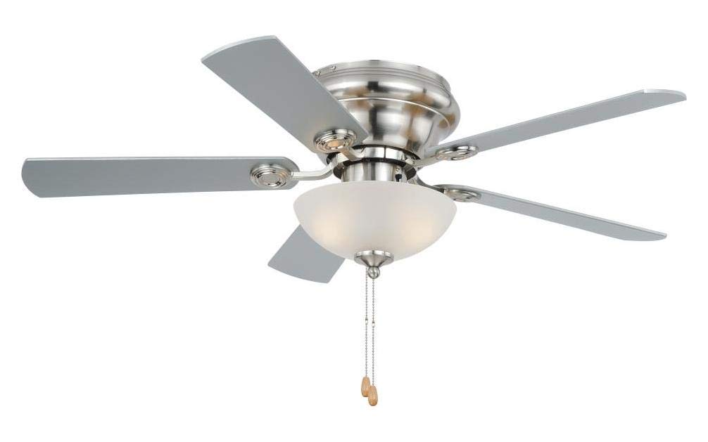 42 Inch Flush Mount Ceiling Fan with Light - Modern Low Profile Indoor Ceiling Fan for Bedroom, Living Room, Kitchen, and Office - Energy Efficient Quiet DC Motor (Brushed Nickel)