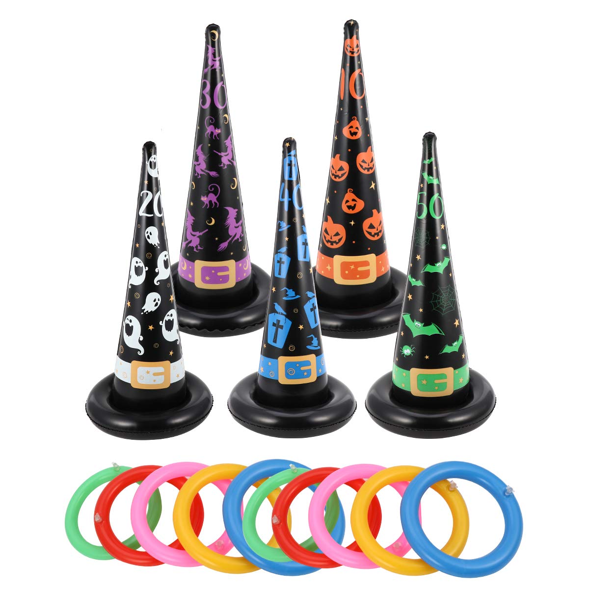 Hemoton Halloween Toss Hoop Game Set - 12 PVC Throwing Rings & Inflatable Target for Kids Outdoor Party Games - Perfect for Halloween Carnival, Backyard Fun, and Family Game Night
