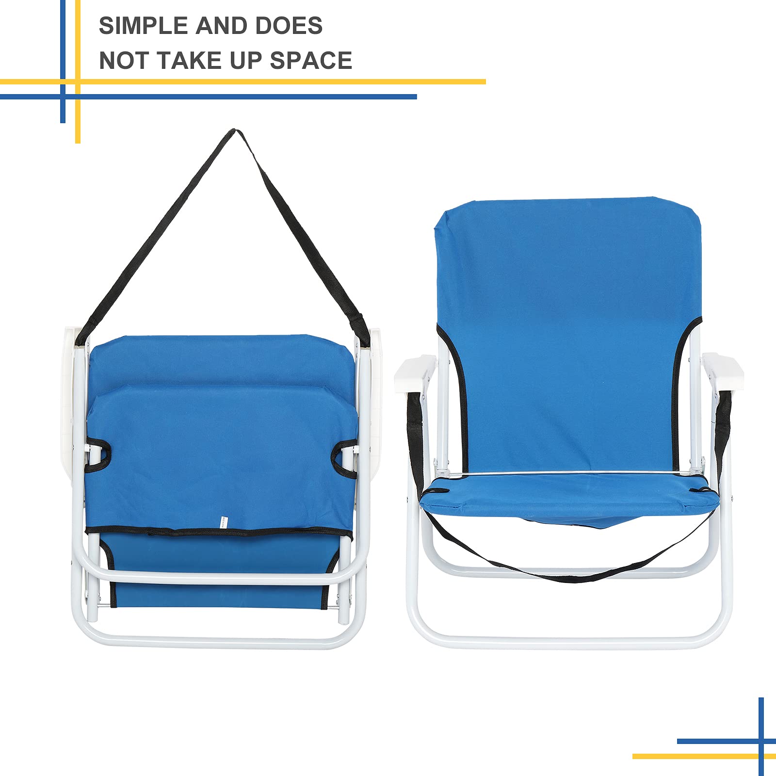 Heavy Duty Camping Chairs - Portable Folding Oversized Outdoor Chair with 220.46lbs Weight Capacity for Beach, Patio, Pool, Park & Indoor Use - Perfect for Camping, Picnics, Backyard Relaxation & Sporting Events (Blue)