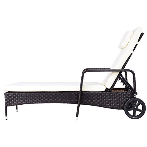 Premium Outdoor Chaise Lounge Chair with Thick Cushion - 6 Adjustable Ergonomic Backrest Positions, 2 Wheels & Rattan Design - Perfect for Patio, Garden, Backyard, Poolside & Beach Relaxation - Durable All-Weather Furniture for Outdoor Decor