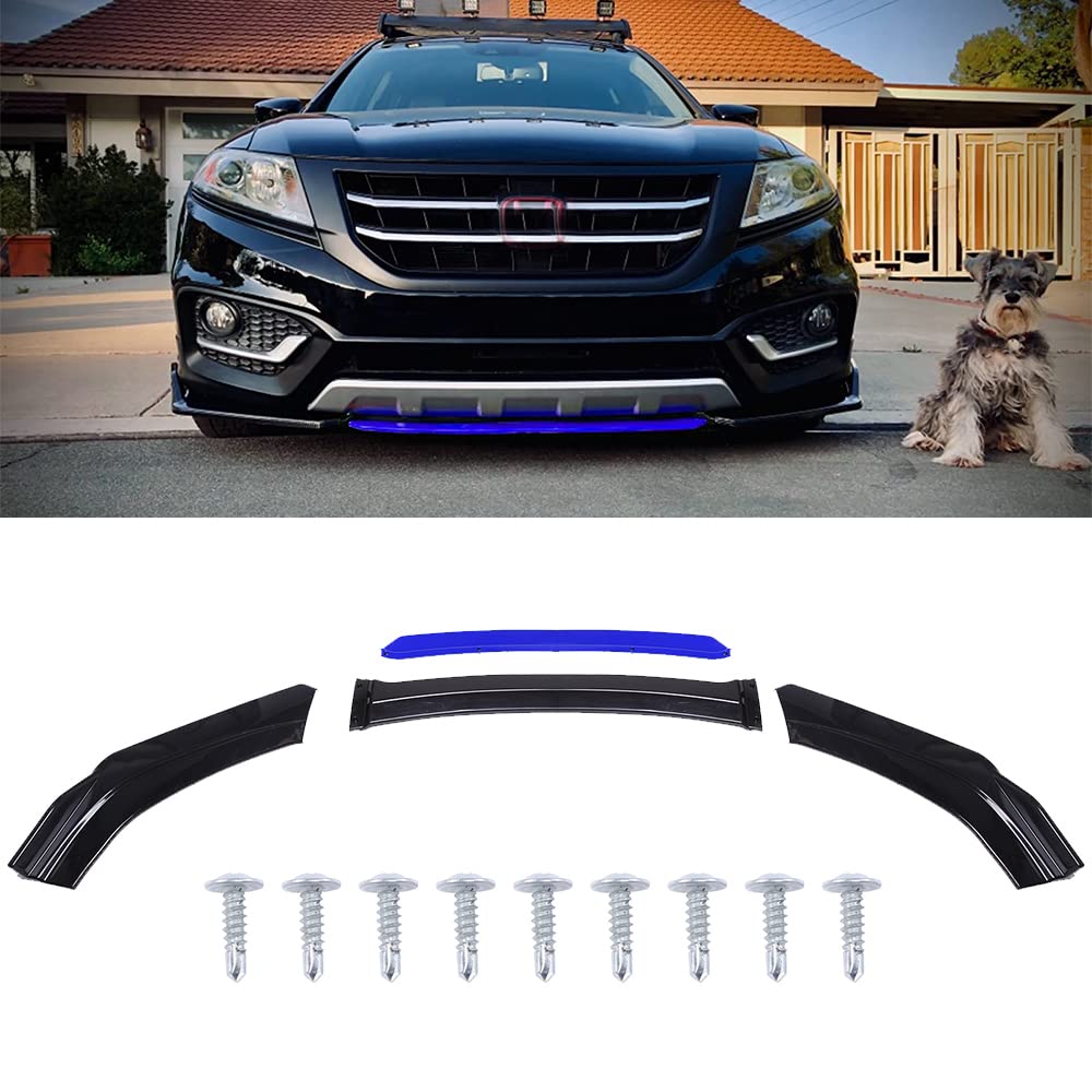 Universal Front Bumper Lip Splitter - ABS Glossy Black & Blue Car Body Kit, Lightweight Front Spoiler for Enhanced Aerodynamics & Style - Perfect for Sports Cars, Sedans & Tuner Vehicles (Street Racing & Car Shows)