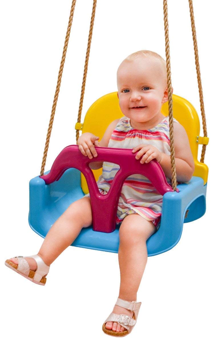 LittleTom 3-in-1 Baby Swing Chair 40x43x33cm for Infants 6-72 Months - Blue & Yellow | Portable Infant Seat for Indoor, Outdoor & Travel Use