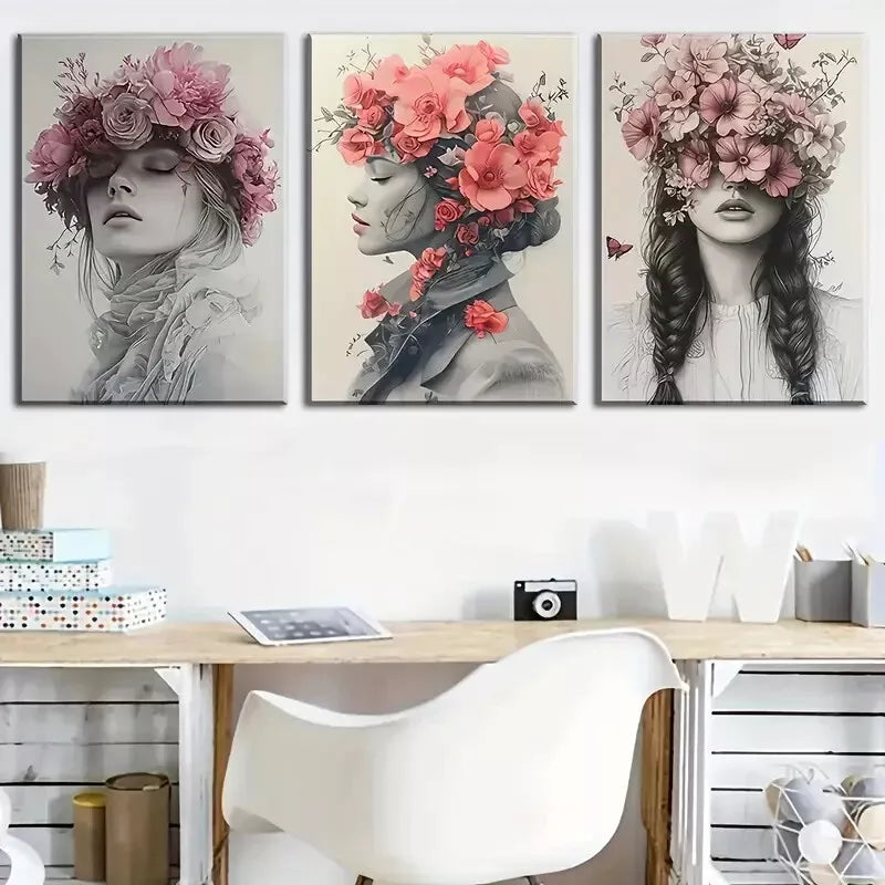 3-Piece Women's Face Wall Art Set - Simple Style Framed Canvas Prints 40x60cm | High Quality Australian Made Ready-to-Hang Decor for Living Room, Bedroom & Office