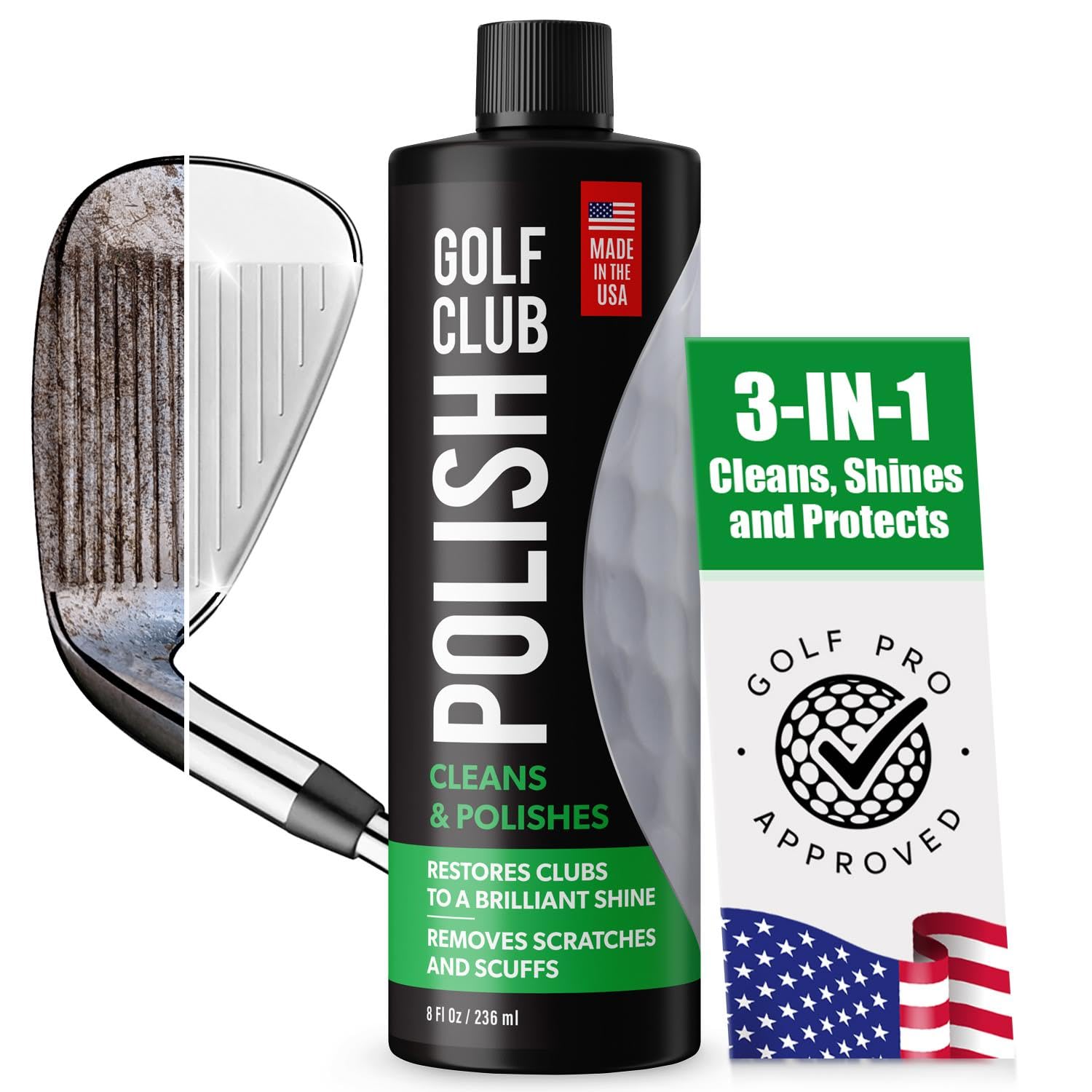 Premium Golf Club Polish & Cleaner Kit – Made in USA, Instant Scratch Remover & Metal Polish Compound (8 oz) – Essential Golf Accessories for Club Maintenance & Shine – Perfect for Home Practice, Course Play & Tournament Preparation