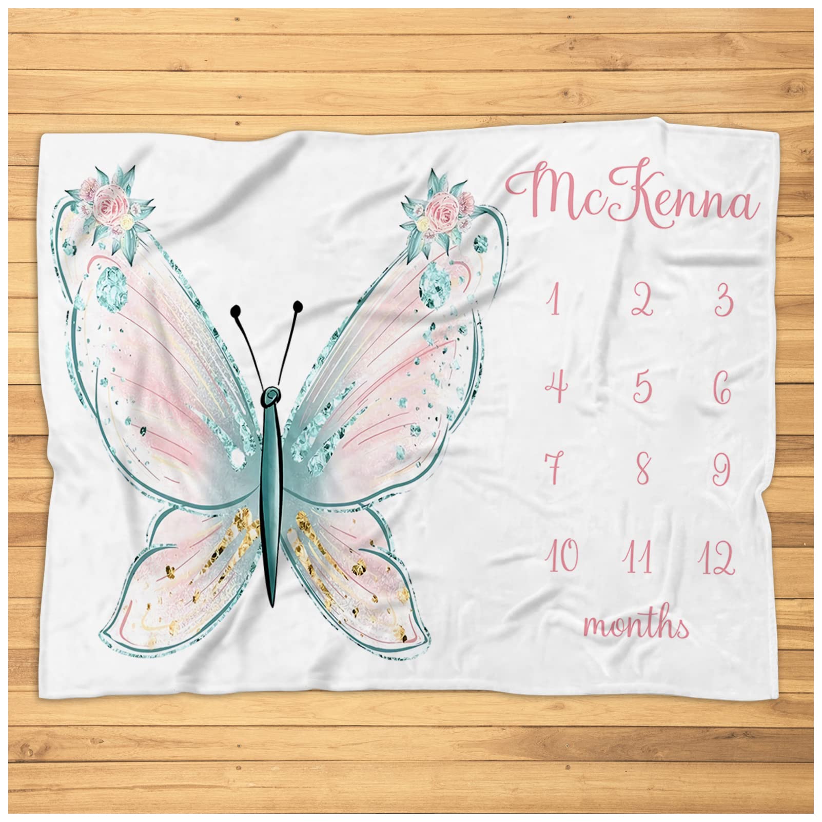 Butterfly Milestone Baby Blanket for Girls - Personalized Monthly Growth Blanket - Super Soft Plush Custom Baby Blanket for Newborns & Infants - Nursery Decor, Baby Shower Gift, Photo Prop, First Birthday Keepsake