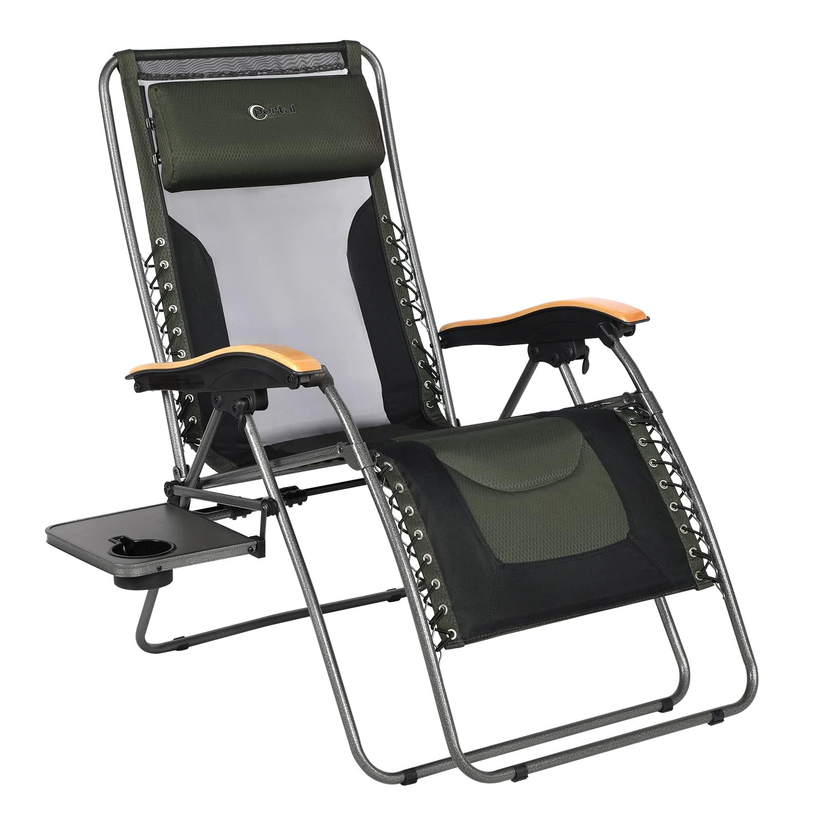 **Oversized Zero Gravity Reclining Patio Chair with Mesh Back - XL Padded Seat, Adjustable Pillows & Cup Holder - Folding Lounge Chair for Poolside, Backyard, Lawn - Supports 350lbs - Perfect for Relaxing Outdoors**