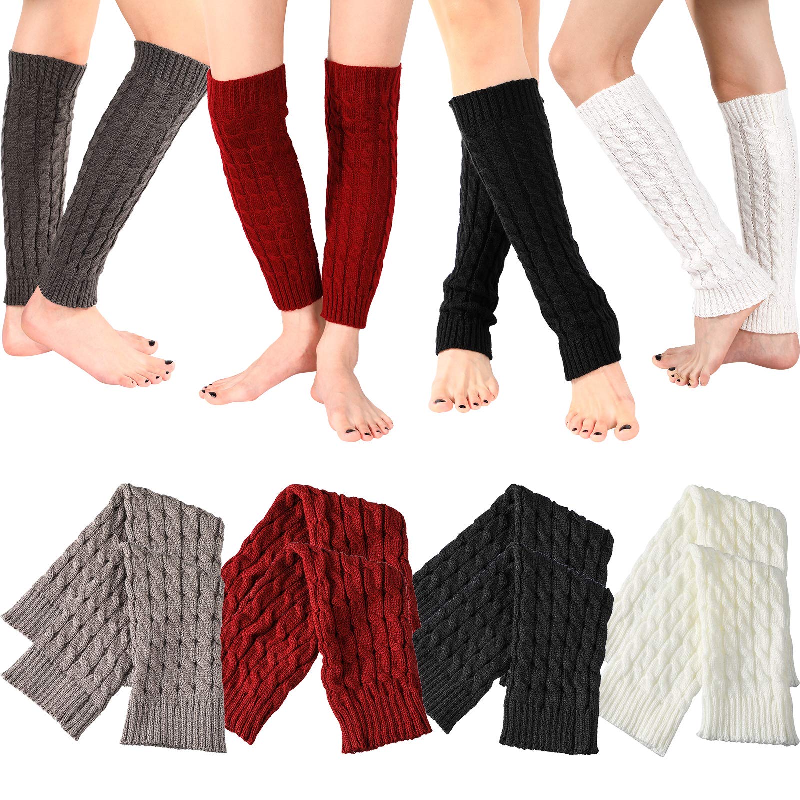 SATINIOR 4 Pairs Women's Cable Knit Leg Warmers - Winter Knitted Crochet Knee High Boot Socks for Women - Cozy Long Legging Socks for Boots, Dance, Yoga & Cold Weather Outfits
