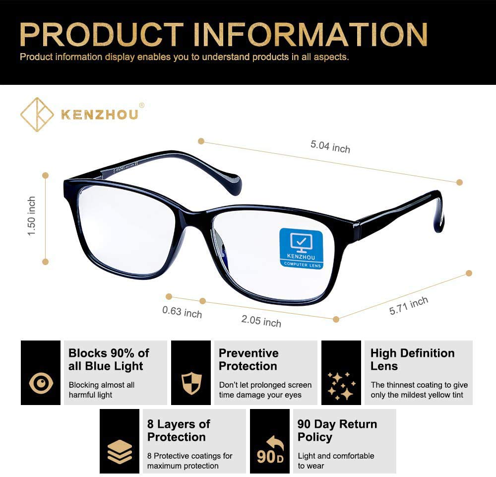 K KENZHOU Blue Light Blocking Glasses for Computer - Anti Eyestrain Unisex Reading Glasses for Women & Men (C1) - Perfect for Office Work, Gaming & Screen Time Protection