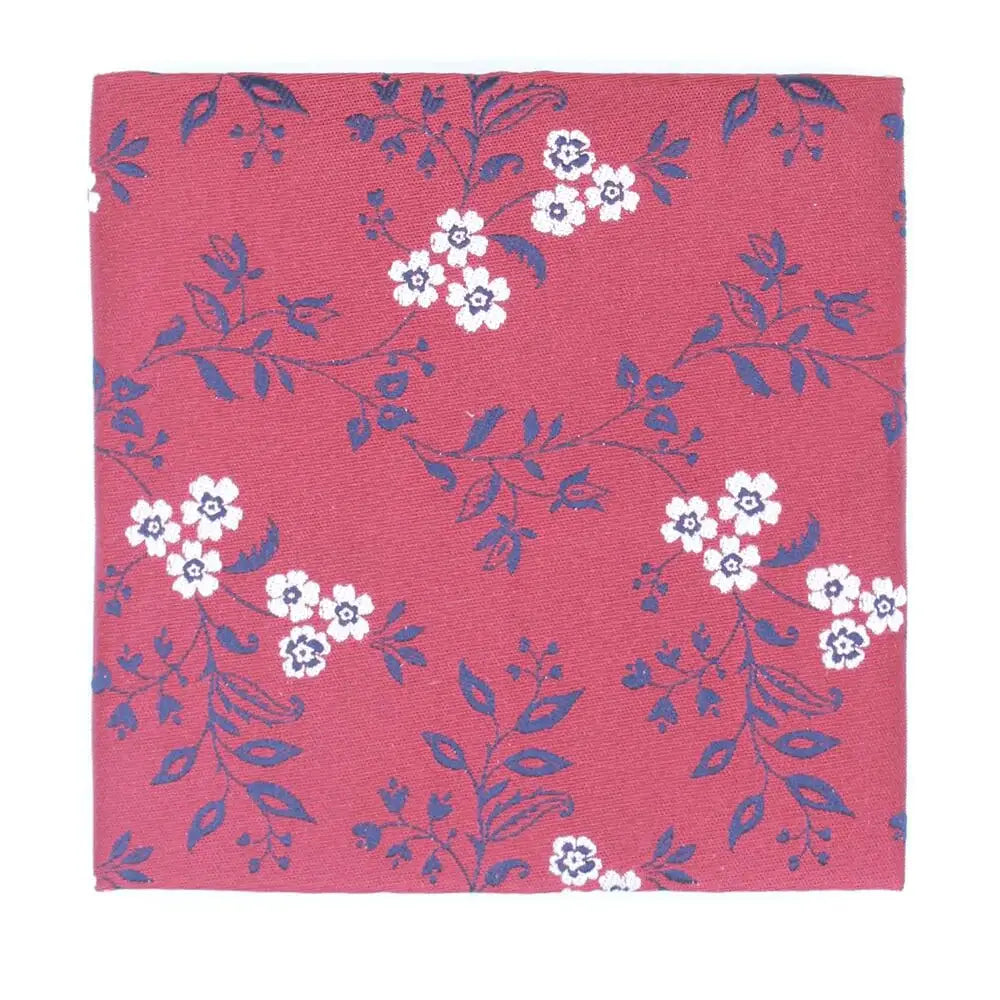 L A Smith Navy Blue Floral Hankie with Red Leaf Design - Perfect for Vintage Fashion, Handkerchief Collectors, and Elegant Accessories