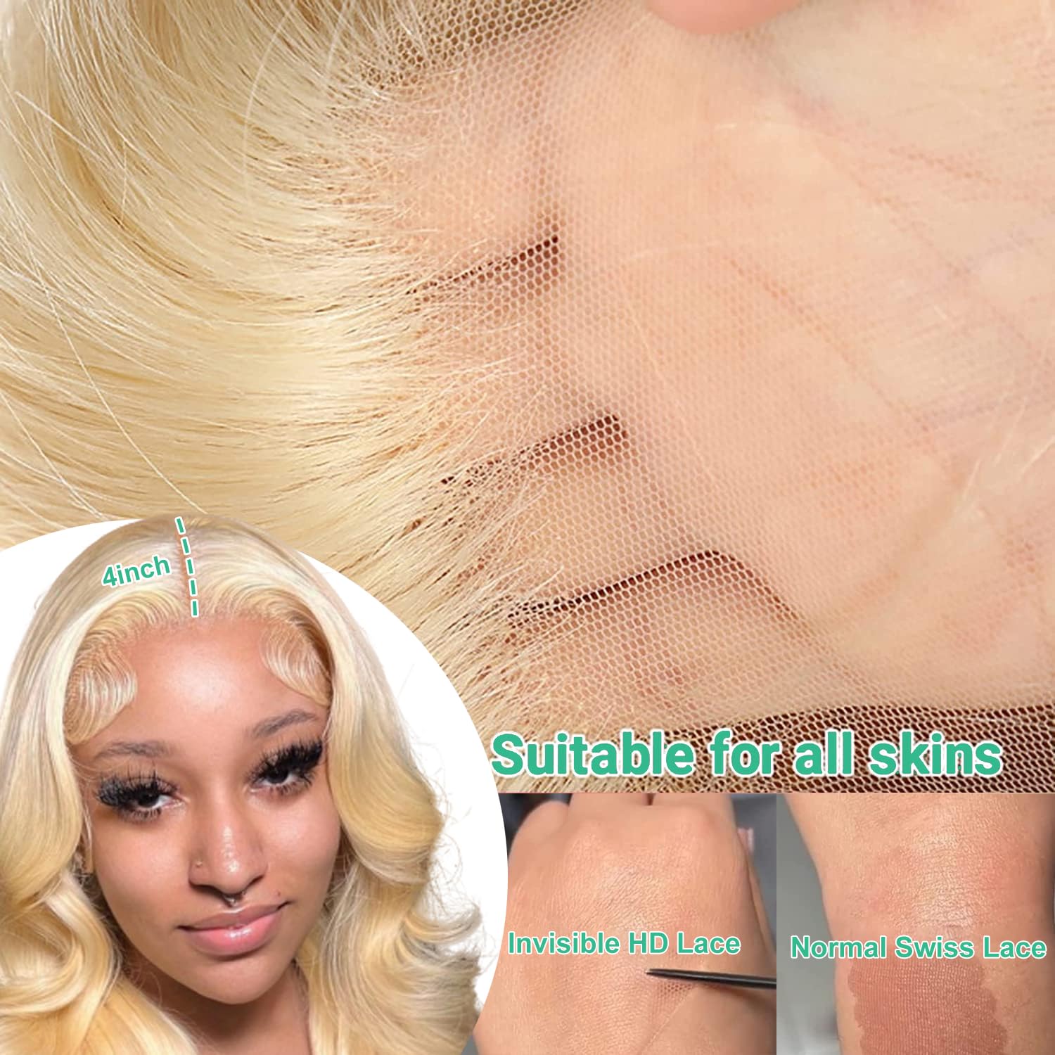613 Blonde Lace Front Human Hair Wig - 13x4 HD Lace Frontal with Pre-Plucked Baby Hair - 28 Inch Body Wave 180% Density - Perfect for Daily Wear, Cosplay & Special Occasions