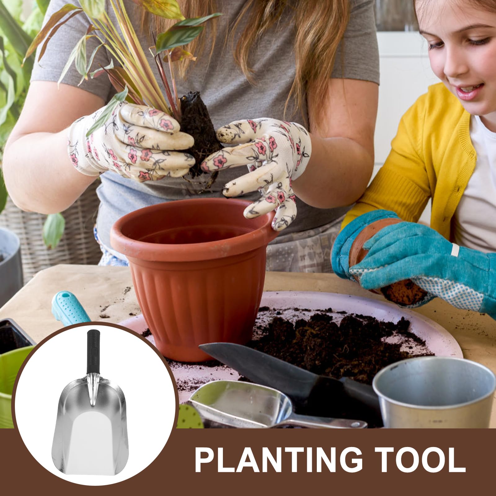 Kisangel 201 Stainless Steel Square Hand Shovel - Small Gardening Trowel for Planting, Digging & Weeding - Durable Garden Hand Tool for Outdoor, Yard, Farm & Rural Use