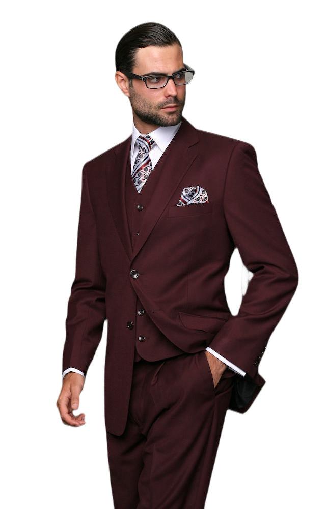 Men's 3-Piece Tailored Fit Burgundy Wool Suit - Premium Business Attire for Weddings, Interviews & Formal Occasions