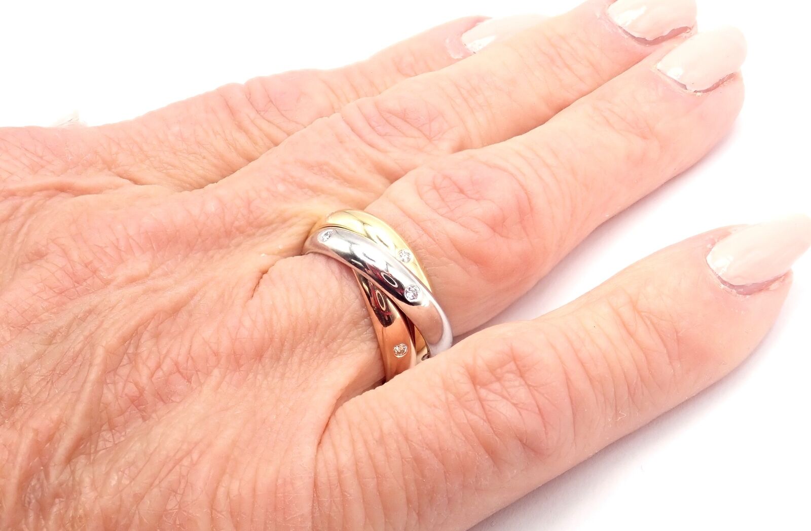 Authentic Cartier 18k Tri-Color Gold Diamond Trinity Band Ring - Size 5.75 with Certification - Perfect for Anniversary Gifts, Luxury Jewelry Collection & Special Occasions