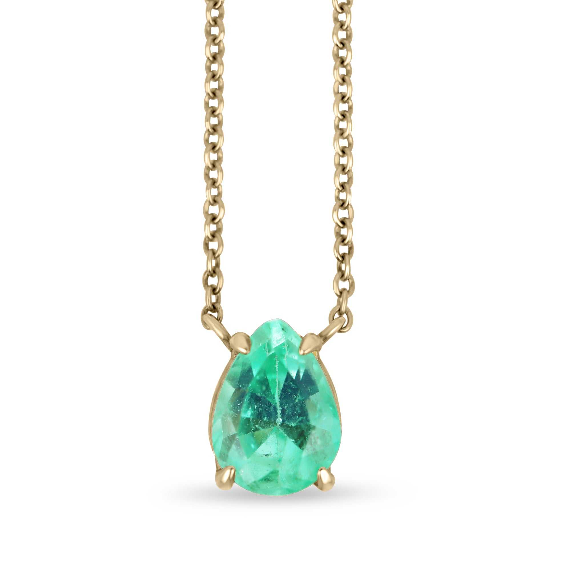 1.07 Carat Genuine Colombian Emerald Pear Solitaire Necklace in 14K Gold - Perfect for Weddings, Anniversaries & Special Occasions