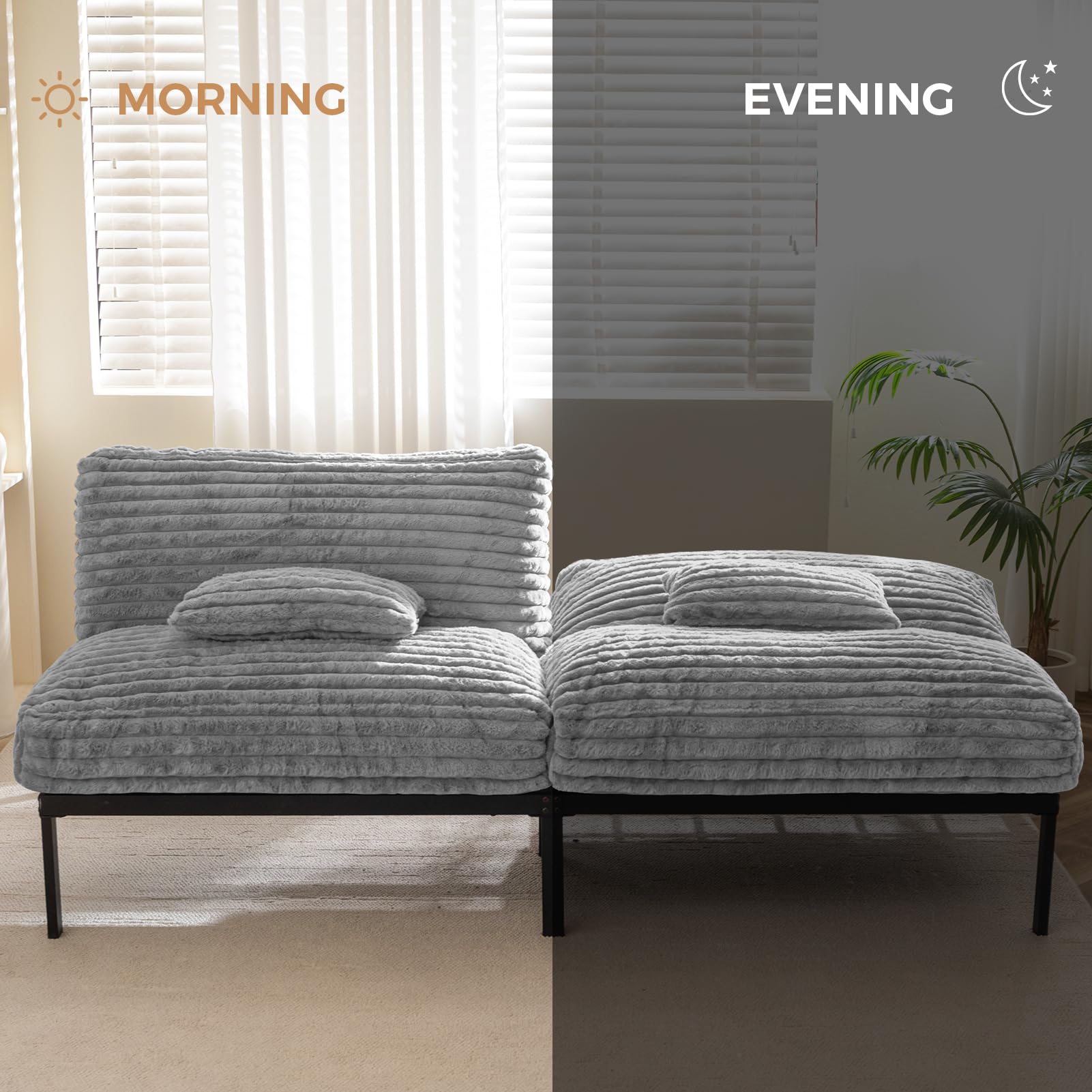 MAXYOYO Convertible Futon Sofa Bed - Grey Sleeper Couch for Small Spaces, Living Room, Guest Room & Dorm | Multi-Functional Foldable Futon for Lounging, Sleeping & Extra Seating