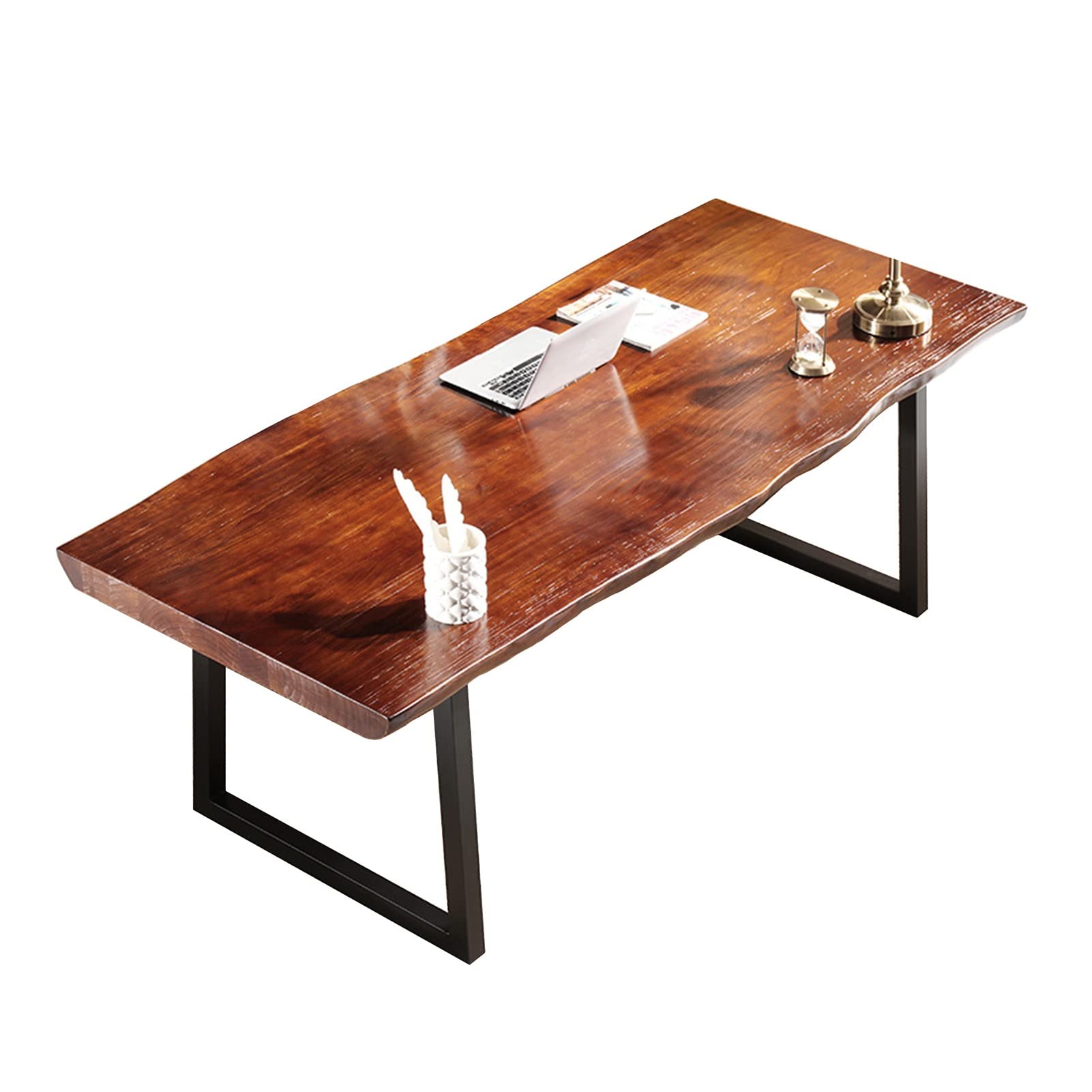Solid Wood Computer Desk with Wrought Iron Legs - 200x80x75cm Home Office Desk, Modern Writing & Study Desk, 5cm Thick Desktop, Easy Assembly - Perfect for Remote Work, Online Classes & Small Space Home Offices