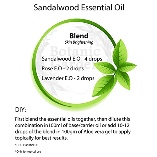 Botanic Garden Sandalwood Essential Oil with Carom, Linseed & Prunus Dulcis Extracts - 10ml Pure Aromatherapy Oil for Relaxation, Massage & Diffuser Use