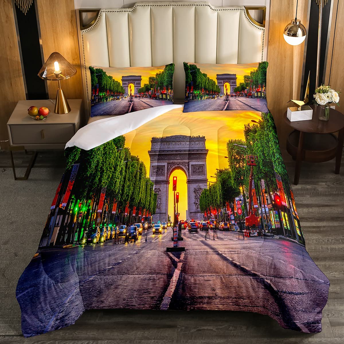 Paris Themed Bedding Set - Arc De Triomphe Comforter Queen Size for Teens & Adults, Romantic French Duvet Cover with Cityscape Design, Luxury Bedroom Decor for Girls & Women | Perfect for Paris-Themed Rooms, Dorm Decor & Gift Ideas