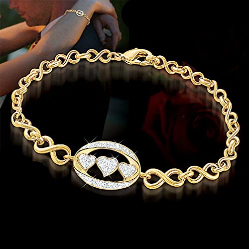 Danbury Mint I Love You Diamond Bracelet - 14K Gold Plated Bracelet with Genuine Diamonds - Romantic Jewelry Gift for Her - Anniversary, Valentine's Day & Special Occasion Present #4398-005