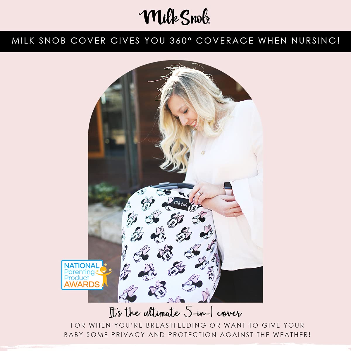 **Disney Minnie Mouse Infant Car Seat Cover & Nursing Cover - 360° Breathable Stretchable Multi-Use for Baby Carriers, Strollers & Breastfeeding - Disney Collection Original by Milk Snob**    *(Perfect for On-the-Go Moms – Use in Cars, Shopping Trips, Parks & Nursing in Public)*