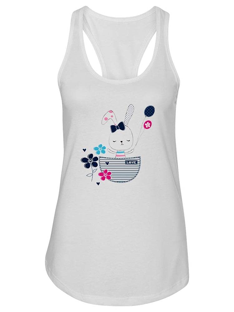 Smartprints Women's Cute Bunny with Balloons Graphic Tank Top - Casual Summer T-Shirt for Women, Perfect for Beach Outings & Weekend Wear