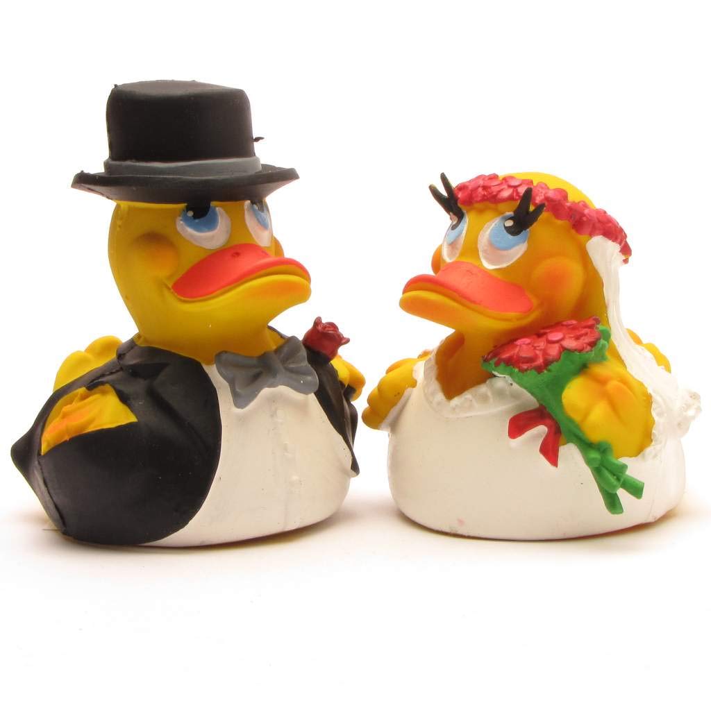 Lanco Bride & Groom Rubber Duck Wedding Cake Topper - Fun Bath Toy for Couples, Wedding Party Favors & Bridal Shower Decor