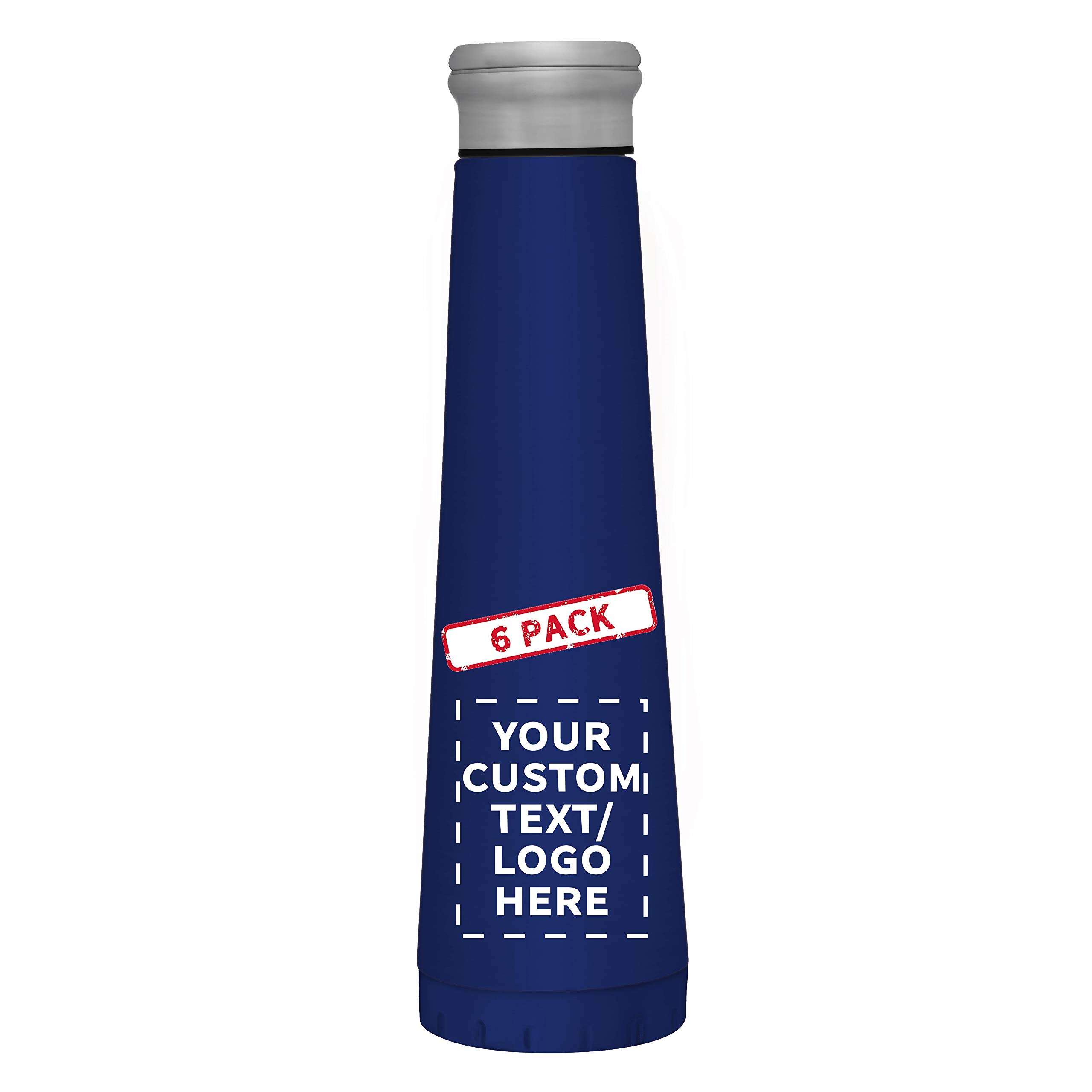 6-Pack 16 oz Vacuum Insulated Water Bottles - Customizable Text & Logo - Double Wall Stainless Steel, BPA Free, Leakproof - Blue - Perfect for Gym, Hiking, Office & Outdoor Activities