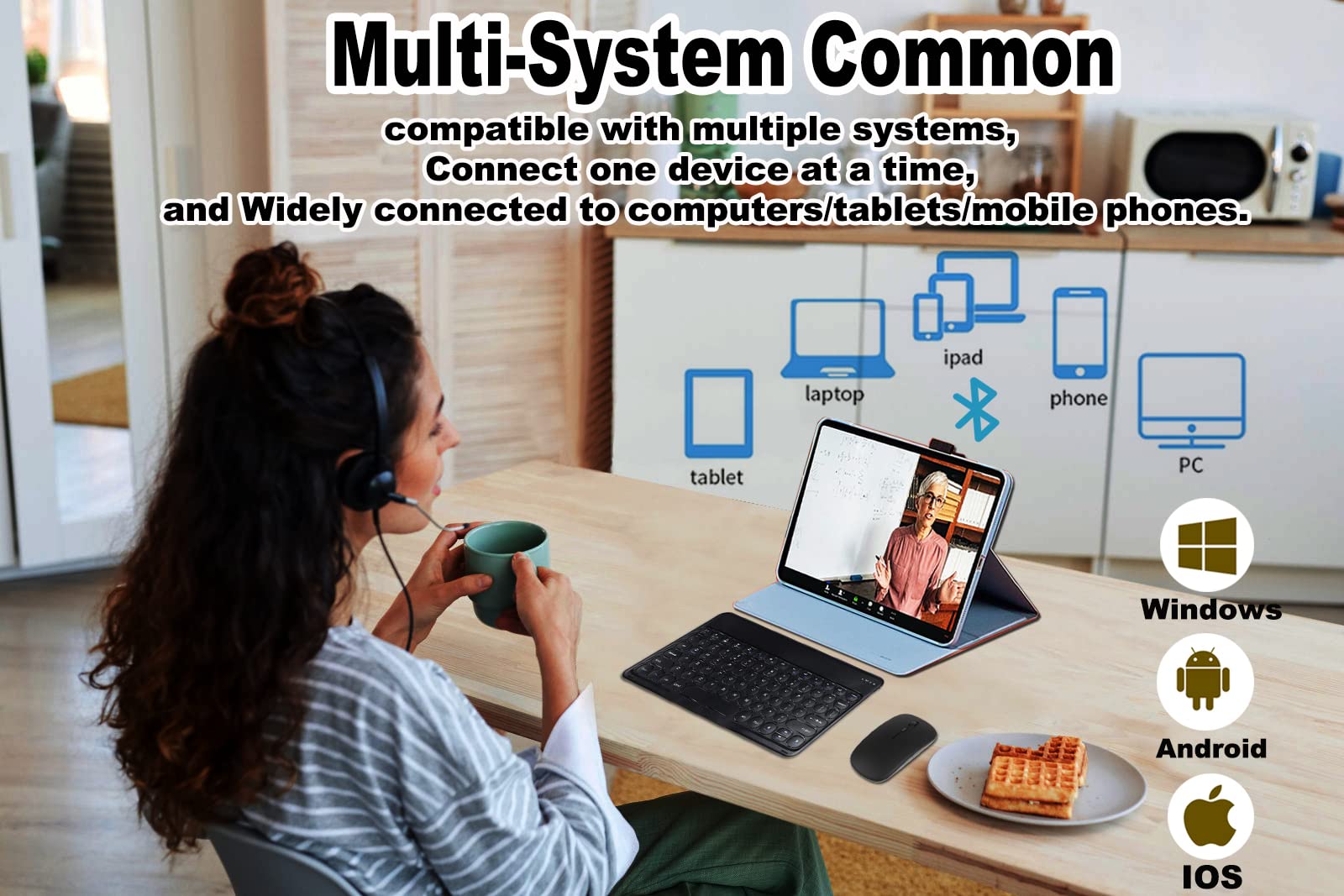 Wireless Bluetooth Keyboard and Mouse Combo - Rechargeable Mini Portable Keyboard with Mouse for iPad, Tablet, PC, Mac, Laptop (Android/Samsung/Microsoft Compatible) - Perfect for Home Office, Travel & Remote Work - 10in Black