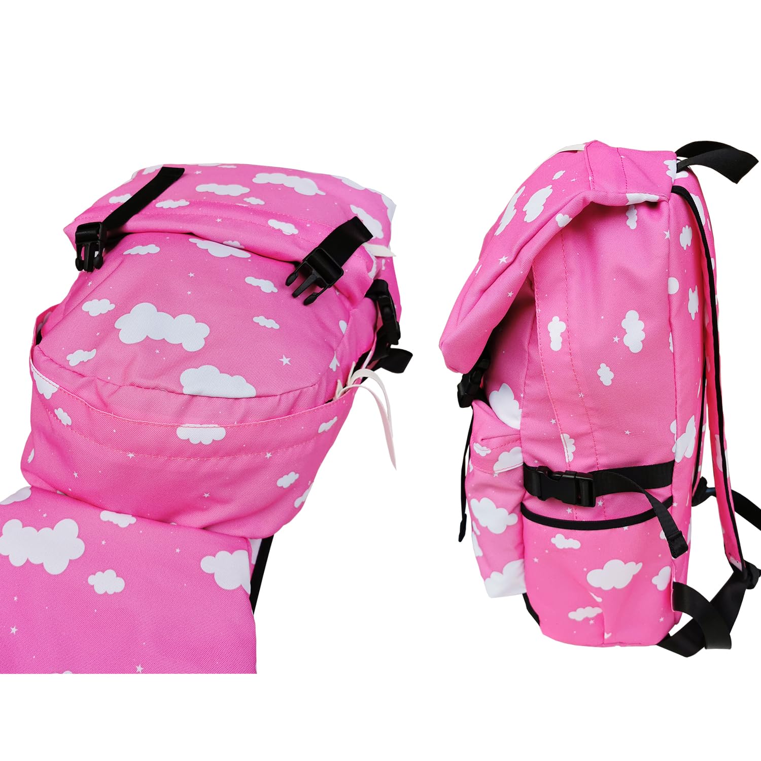 Stylish Pink Clouds Canvas Backpack - Lightweight Shoulder Bag for Women & Girls, 13-14 Inch Laptop Rucksack for Travel, School & Work | Durable Travel Backpack with Large Capacity