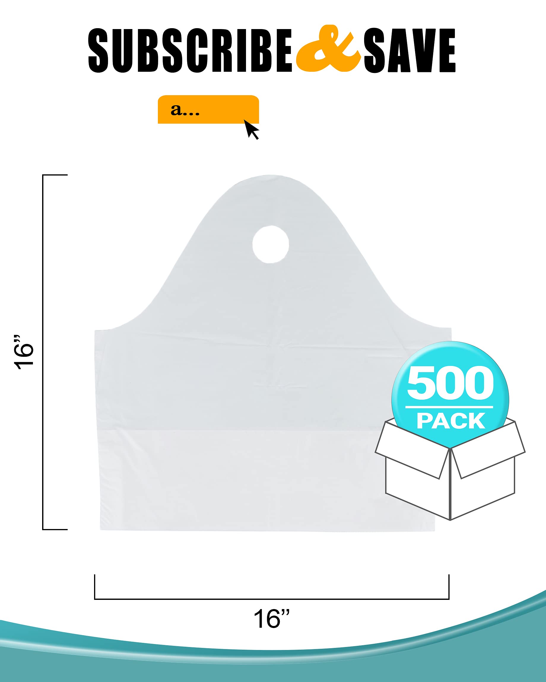 500 Pack White Plastic Take-Out Bags with Wave Handles - 16
