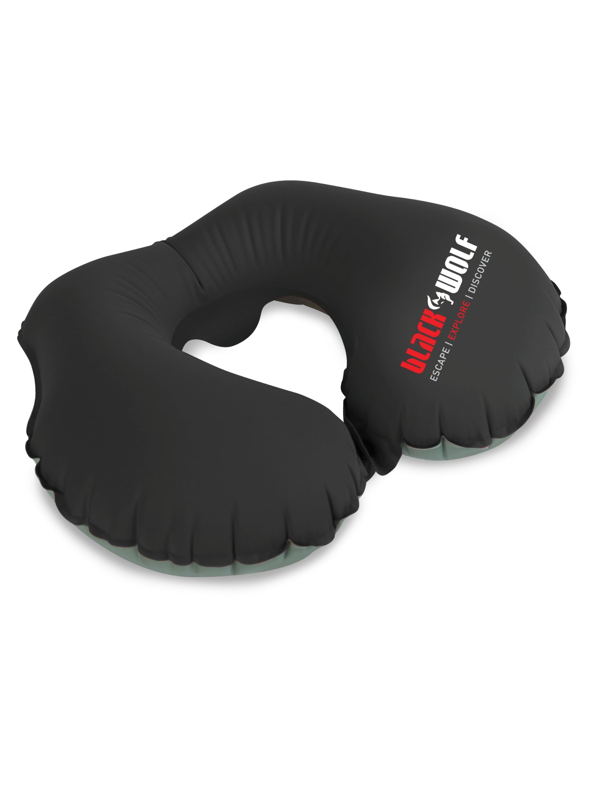 Black Wolf Air Lite Travel Inflatable Neck Pillow - Compact & Comfortable for Airplanes, Cars, and Office Use - Black