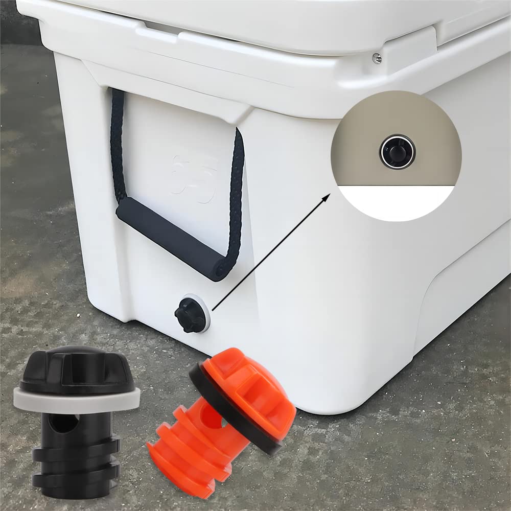 2 Pack Cooler Drain Plugs Replacement for YETI Roadie, Tundra, Tank & RTIC Coolers - Leak-Proof Accessories (Black/Orange) - Perfect for Camping, Fishing, Beach Trips & Outdoor Adventures