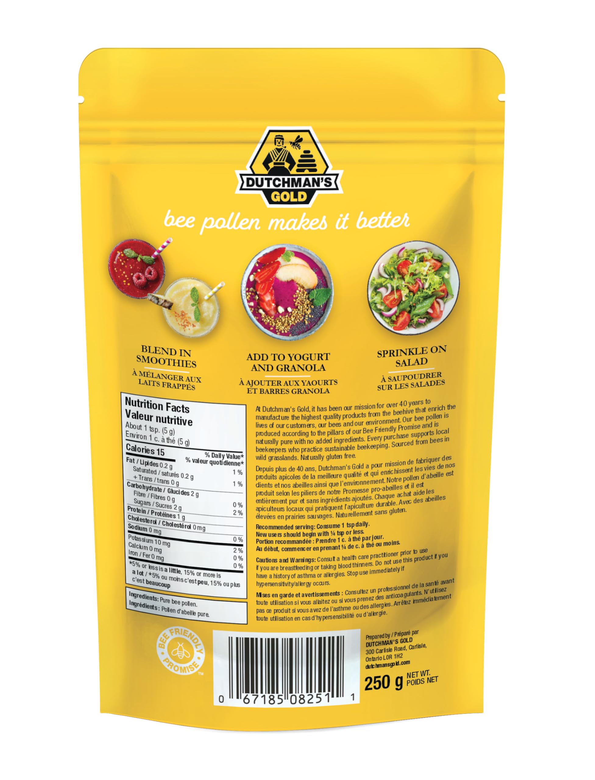 Dutchman's Gold Bee Pollen Granules (250g) - 100% Pure Dried Pollen Superfood - Rich in Vitamins, Minerals & Protein - Raw Unprocessed Natural Supplement - Boost Energy & Immunity - Perfect for Smoothies, Yogurt & Healthy Snacks