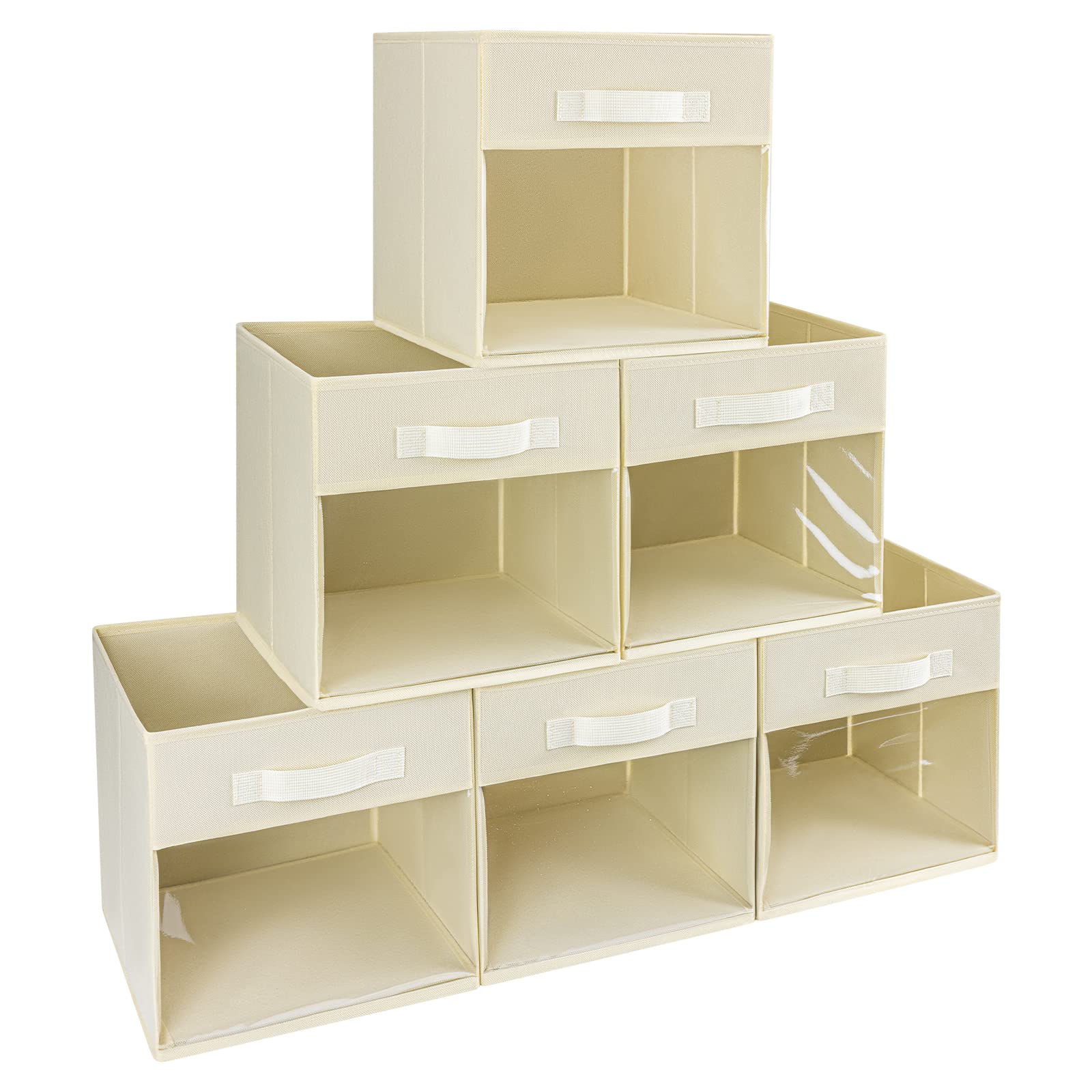 DIMJ 6-Pack Collapsible Fabric Storage Bins with Handles - Foldable Cube Organizer for Closet, Shelves & Home Organization (Beige) | Perfect for Toys, Blankets & Seasonal Storage