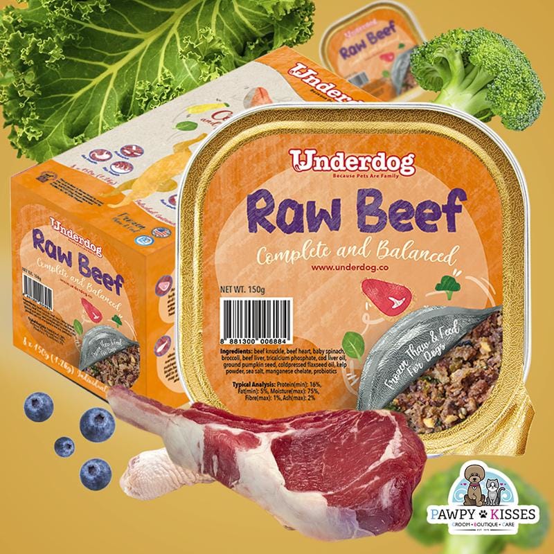 Premium Underdog Raw Beef Fresh Frozen Dog Food - 1.2kg / 3kg - Grain-Free, High-Protein Natural Diet for Dogs - Perfect for Puppies, Adult & Senior Dogs - Ideal for Raw Feeding & Meal Prep