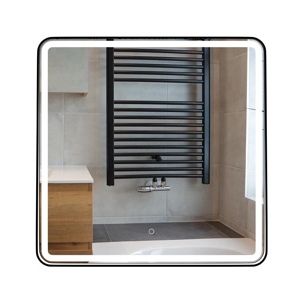 36x36 Inch Gold Framed LED Bathroom Mirror - Anti-Fog, Dimmable Vanity Mirror with Front/Back Lighting (CRI 90+) for Makeup & Shaving - Wall Mounted Bathroom Decor for Modern Homes