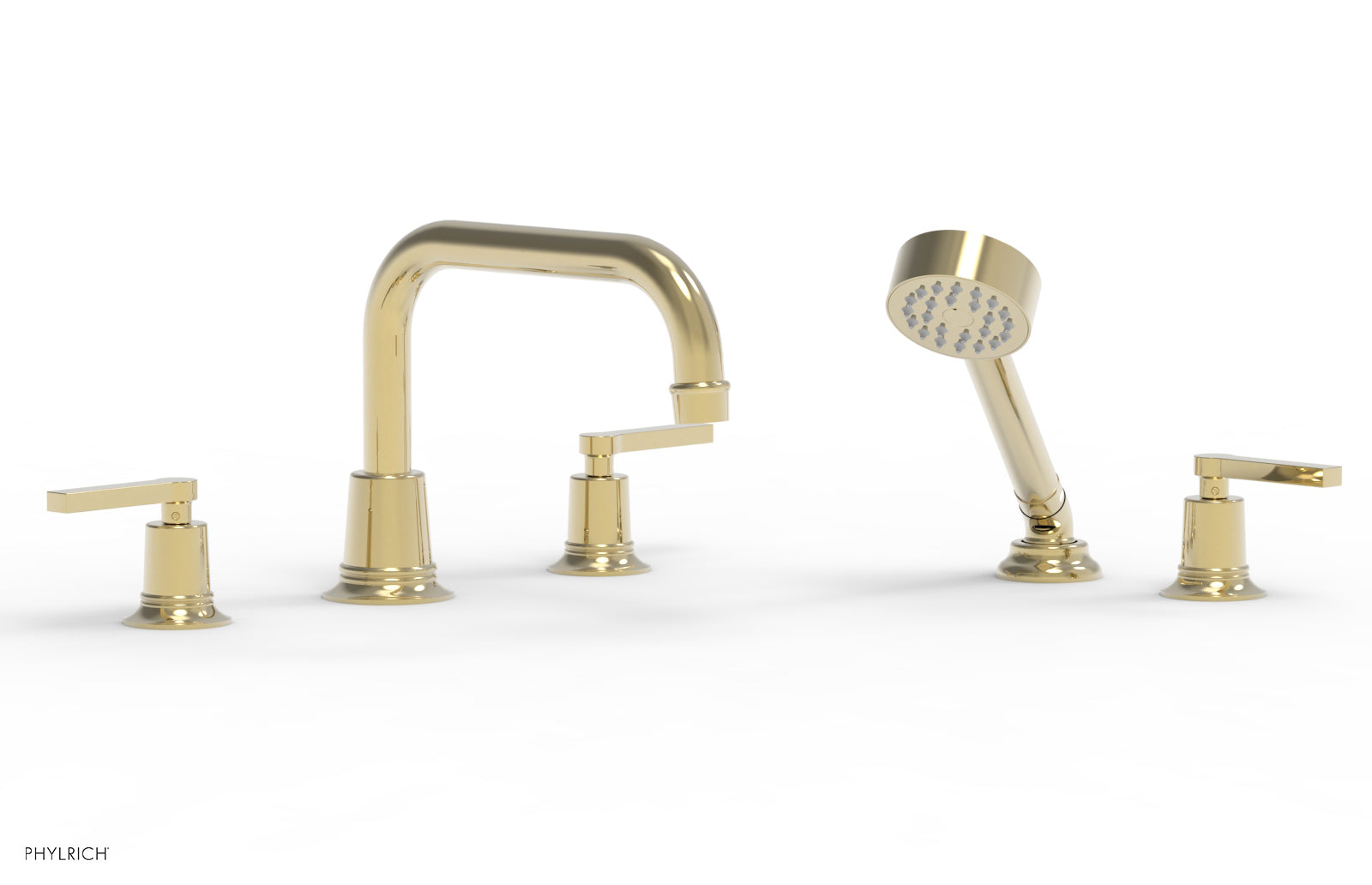 HEX MODERN 3-Piece Deck Mount Tub Faucet Set with Hand Shower and Lever Handles - Matte Black Finish for Bathroom & Shower Installation (Model 501-53) | Perfect for Modern Home Renovation and Spa-Like Bathing Experience