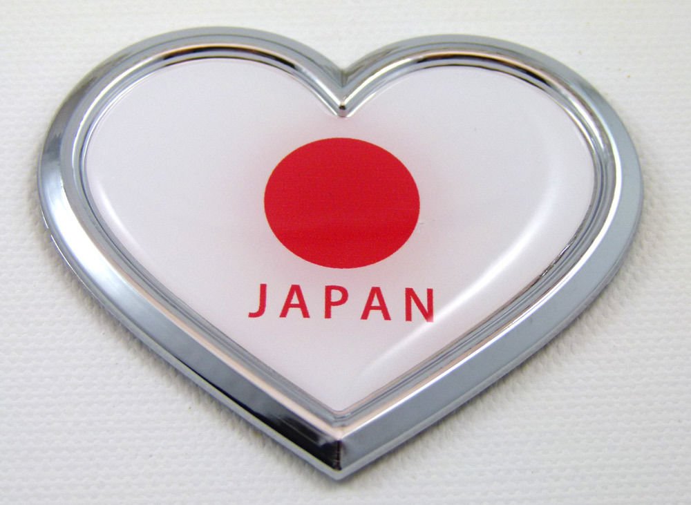 Japan Heart Flag 3D Car Emblem - Chrome Sticker for Bumper & Decoration