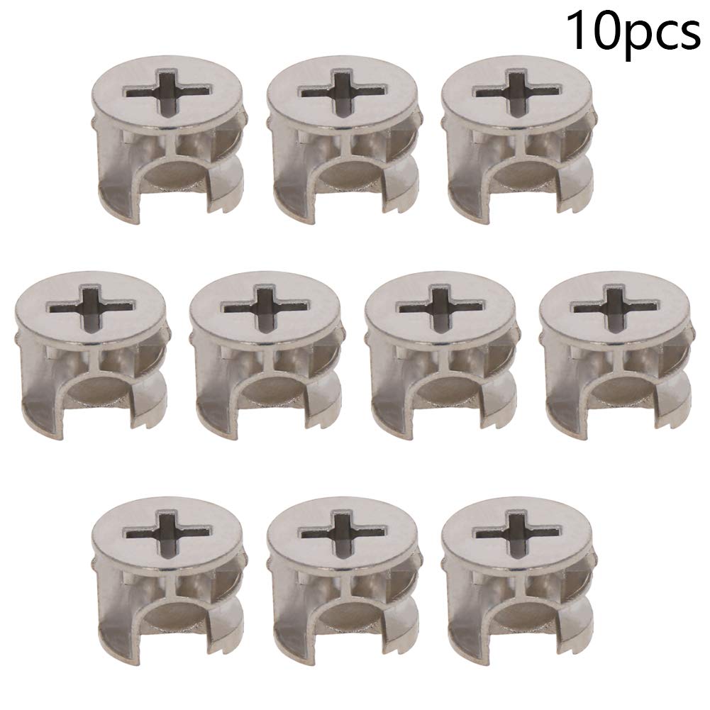 MroMax 15x12mm Silver Furniture Cam Lock Nut Connectors - 10pcs for Cabinet, Drawer, Dresser & Wardrobe Panel Assembly | DIY Home Furniture Repair & Installation