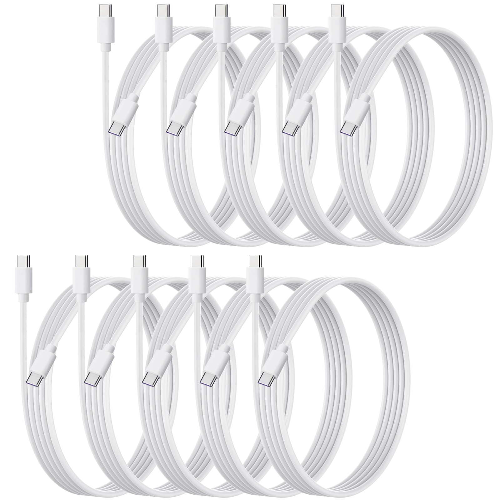 Weishan 10-Pack USB C Charger Cable, 48W PD Fast Charging Cable, USB-C to Type C Bulk Charging Cords (3.3ft, White) - Perfect for iPhone 15, Samsung Galaxy, iPad Pro, MacBook & More