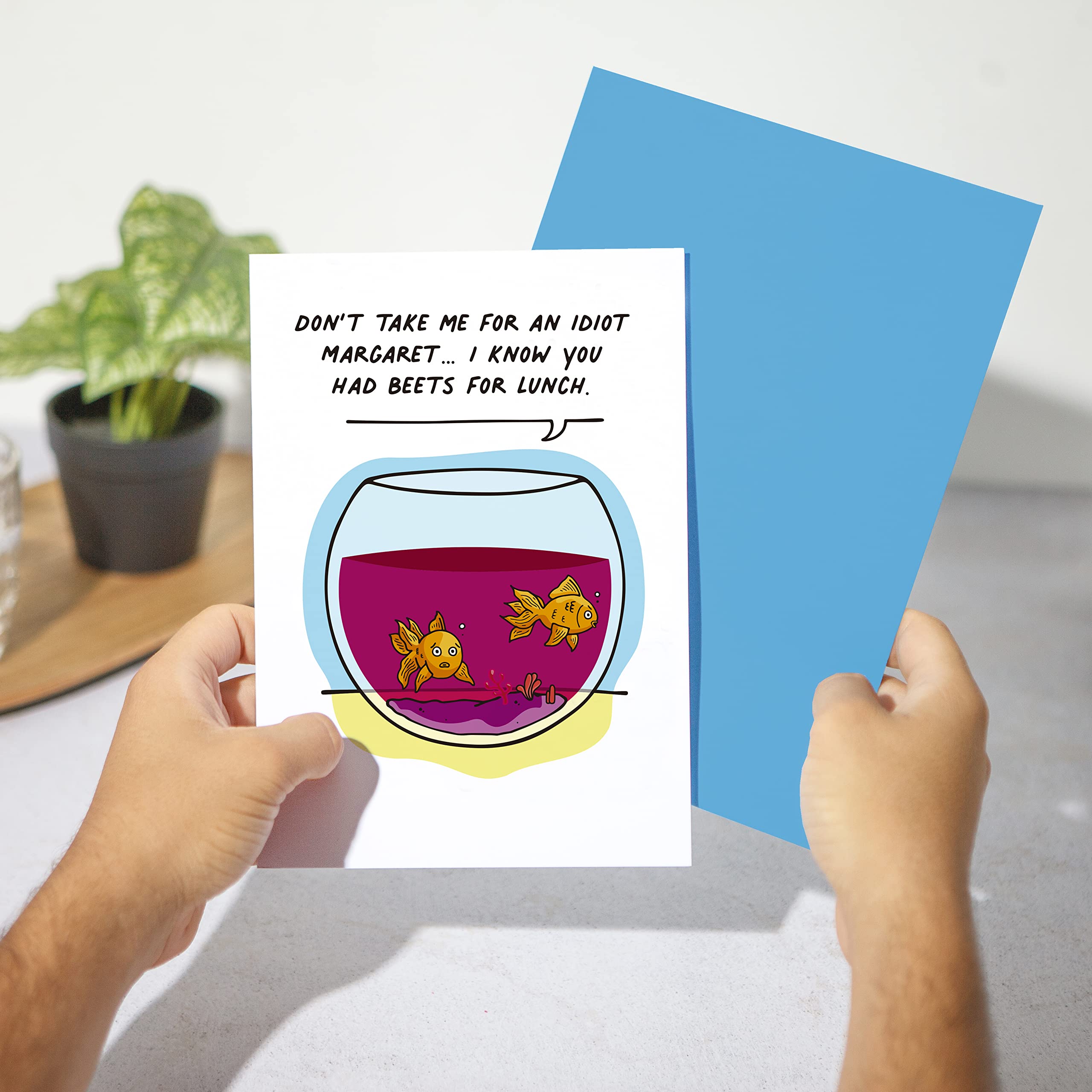 Huxters 'Did You Have Beets For Lunch?' Funny Birthday Card - Humorous Gift for Women, Men, Friends, Mum or Dad - A5 Size Goldfish Design - Perfect for Birthday Celebrations, Office Gifts & Special Occasions