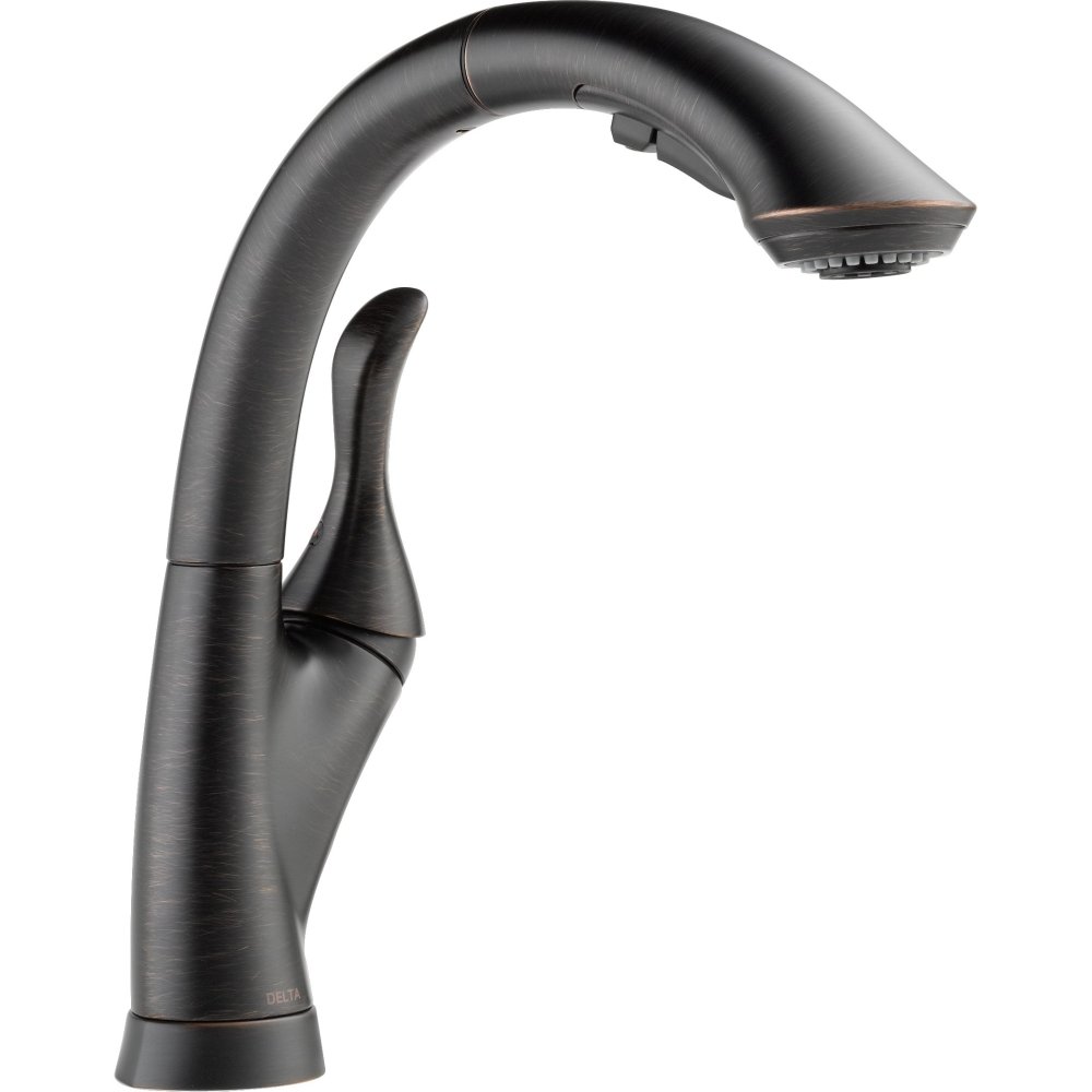 Delta Linden Pull-Out Kitchen Faucet in Oil Rubbed Bronze - Single Handle High Arc Sink Faucet with Diamond Seal Technology & Sprayer (Model 4153-RB-DST) - Perfect for Modern Farmhouse & Industrial Style Kitchens